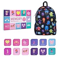 Wildkin 15-inch Backpack and Enchanted Memory Matching Game (36 pc) Bundle: Boost Memory Educational Card, and Comfortable Kids Backpack (Monsters)