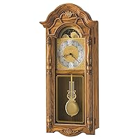 Howard Miller LaGrange Wall Clock II 547-444 – Golden Oak Home Decor with Brass Pendulum with Quartz Dual-Chime Movement