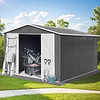 Outdoor Sheds 10FT x 8FT & Outdoor Storage Clearance, Metal Anti-Corrosion Utility Tool House with Lockable Door & Shutter Vents, Waterproof Storage Garden Shed for Backyard Lawn Patio