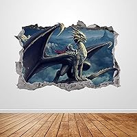 Dragon Wall Decal Art Smashed 3D Graphic Mythical Creatures Wall Sticker Mural Poster Kids Room Decor Gift UP317 (50