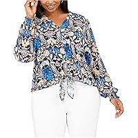 I-N-C Womens Tie Front Button Up Shirt, Blue, 2X