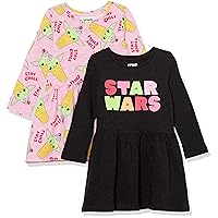 Spotted Zebra Disney | Marvel | Star Wars | Frozen | Princess Toddlers' Big Girls Knit Long-Sleeve Play Dresses, Pack of 2
