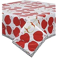 Freckled Sage Mod Apple Red Oilcloth Tablecloth with Black Gingham Trim You Pick The Size