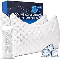 Cooling Side Sleeper Pillow for Neck and Shoulder Pain, Luxury Shredded Memory Foam Curved Bed Pillows for Sleeping Set of 2- Adjustable Queen Size- Washable Cover