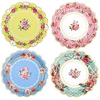 Suclain 100 Pieces Flower Tea Party Paper Plates 7 Inches Floral Paper Plates Vintage Flower Paper Plates for Guest Dinner Tea Party Weddings Bridal Showers and Baby Showers Birthday Party Supplies