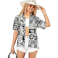 LA LEELA Hawaiian Shirts Womens Beach Short Sleeve Blouse Shirt Button Down Vacation Dress Summer Blouses for Women