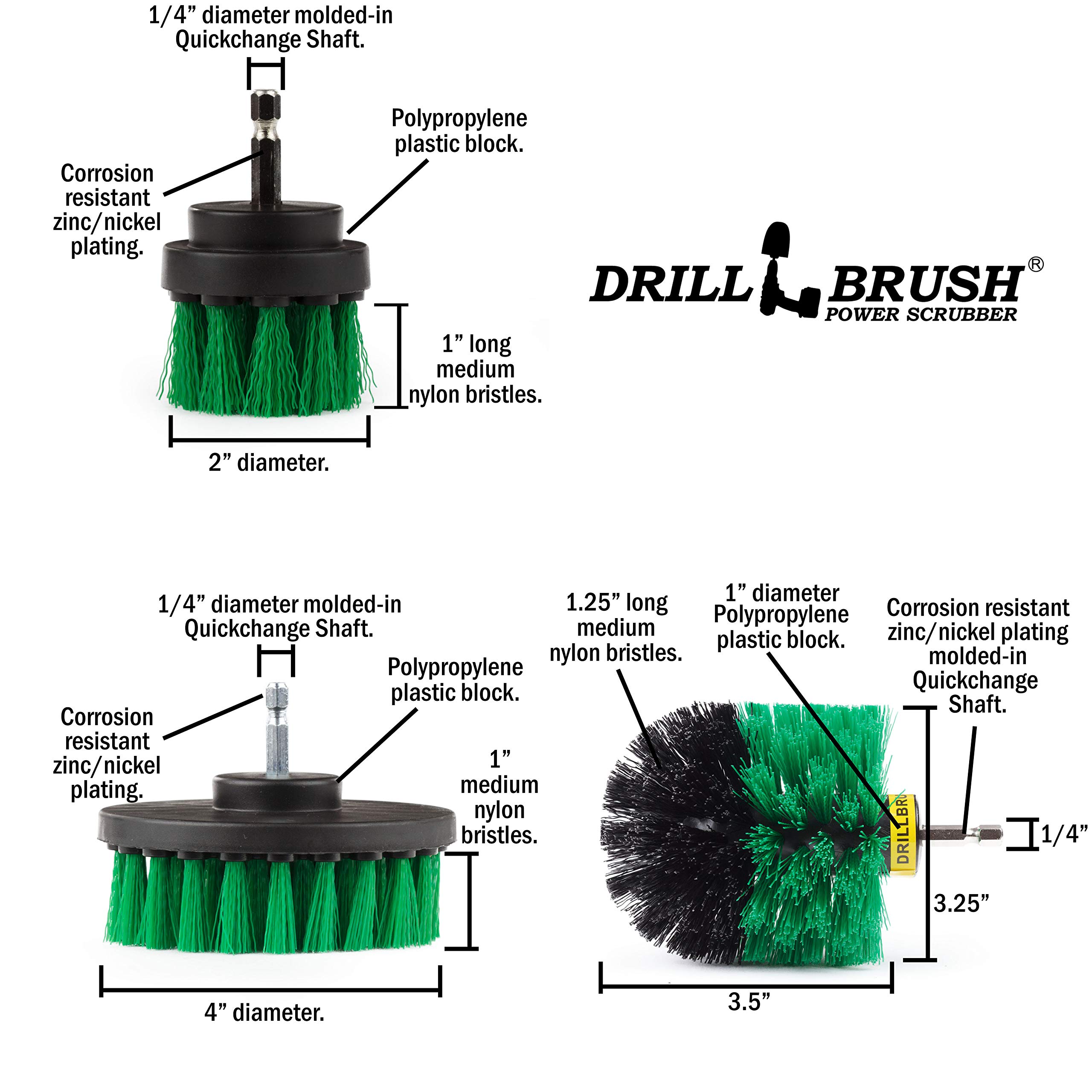 Drillbrush Green Kitchen Cleaning Drill Brushes - Stainless Steel Sink Cleaner/Copper Sink Cleaner - Electric Stove Cleaner/Gas Stove Cleaner - Kitchen Cleaner/Kitchen Brush - Cabinet Cleaner