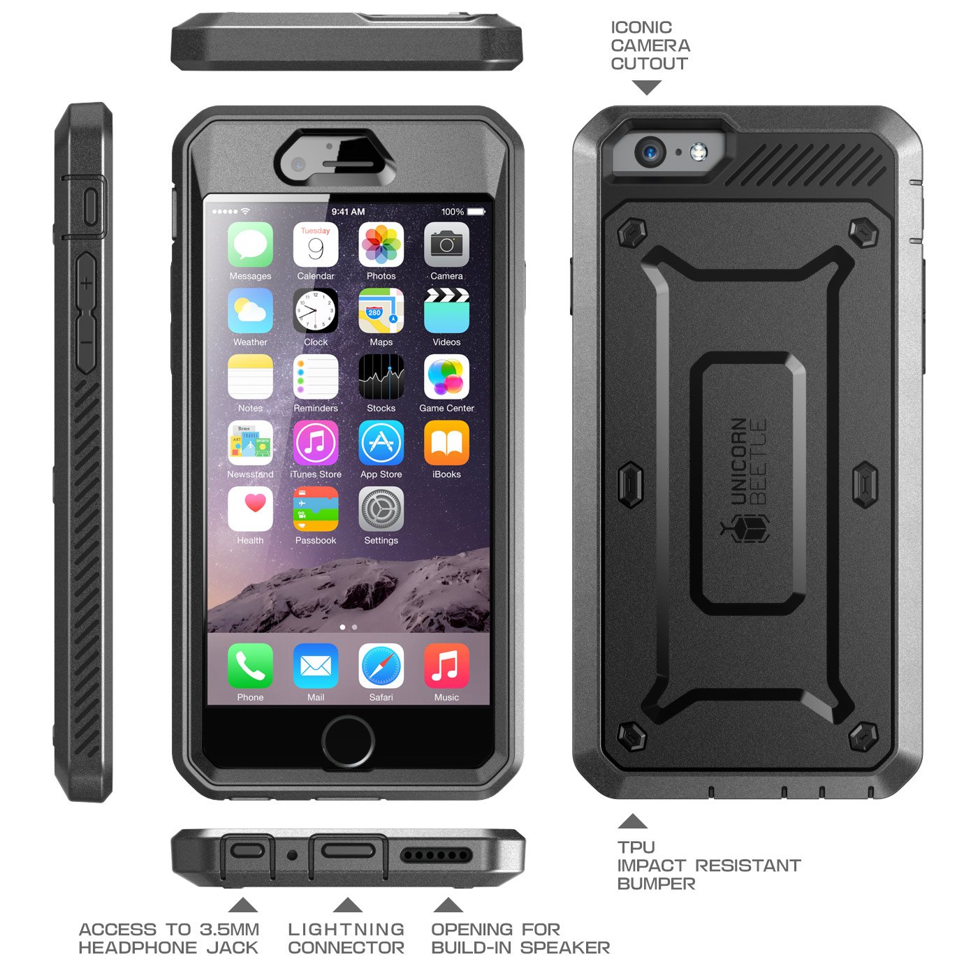 SUPCASE [Unicorn Beetle Pro] Case Designed for iPhone 6S, with Built-In Screen Protector Rugged Holster Cover for Apple IPhone 6 Case / 6S 4.7 Inch display (Black/Black)