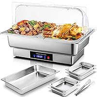 Electric Chafing Dish,9 QT Full Size with 4 x 4.5 QT Half Size Chafing Dish Buffet Set, Buffet Servers and Warmers with Roll Top & Temperature Control Display, Catering Food Warmer for Parties