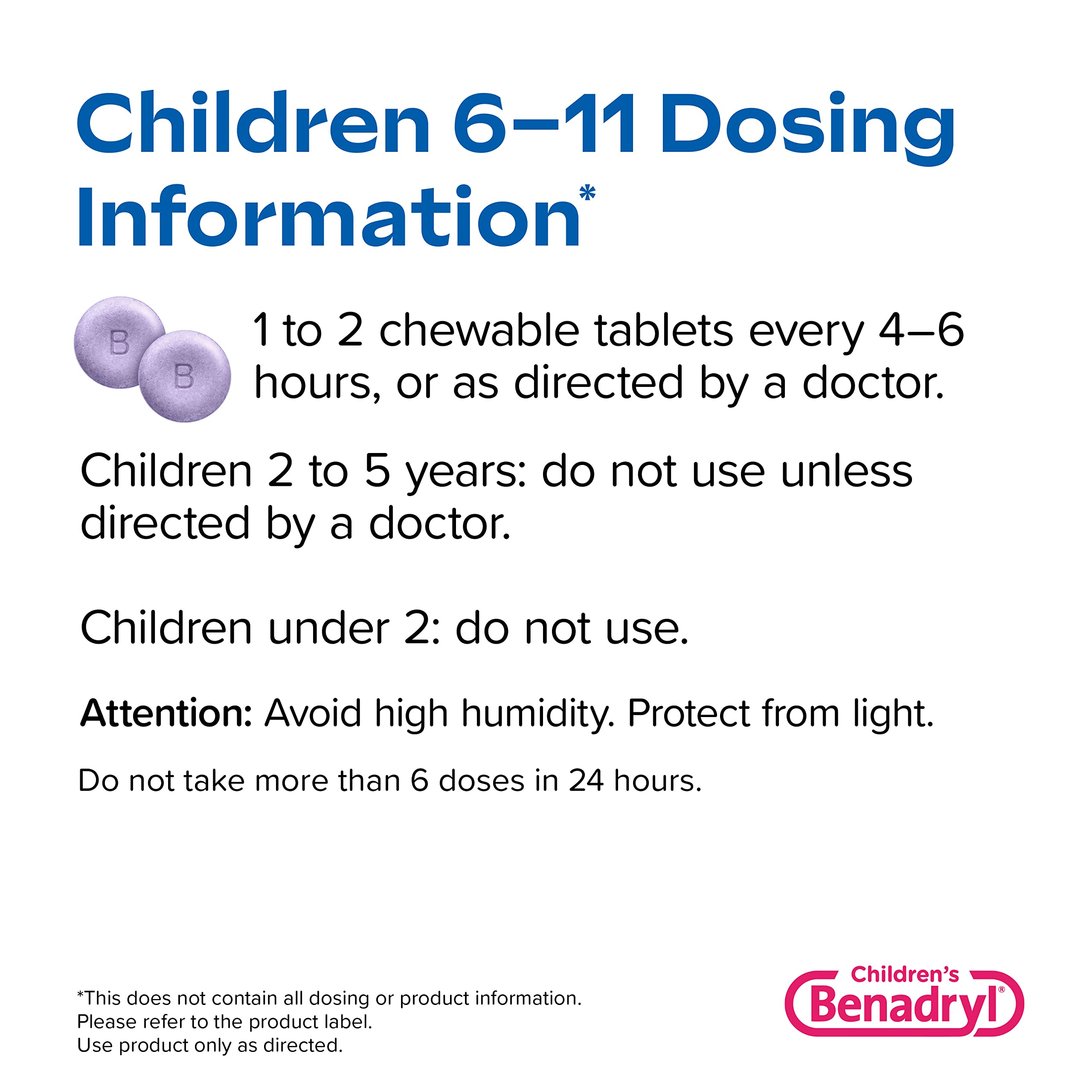 Benadryl Children's Allergy Chewables with Diphenhydramine HCl, Antihistamine Chewable Tablets for Relief of Allergy Symptoms Like Sneezing, Itchy Eyes, & More, Grape Flavor