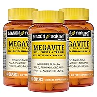 Mason Natural Megavite Multivitamin/Minerals with Fruits & Veggies - 21 Essential Nutrients, Whole Food Multivitamin, Supports Overall Health, 60 Caplets (Pack of 3)
