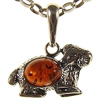 BALTIC AMBER AND STERLING SILVER 925 RAM PENDANT NECKLACE - 14 16 18 20 22 24 26 28 30 32 34