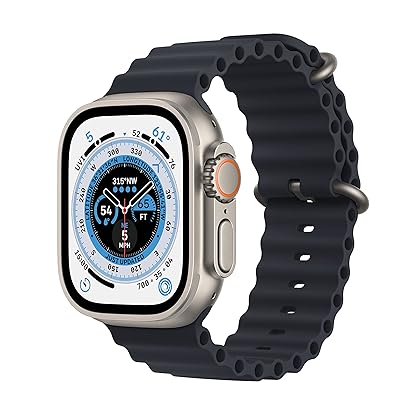 Apple Watch Ultra [GPS + Cellular 49mm] Titanium Case with Midnight Ocean Band, One Size (Renewed)