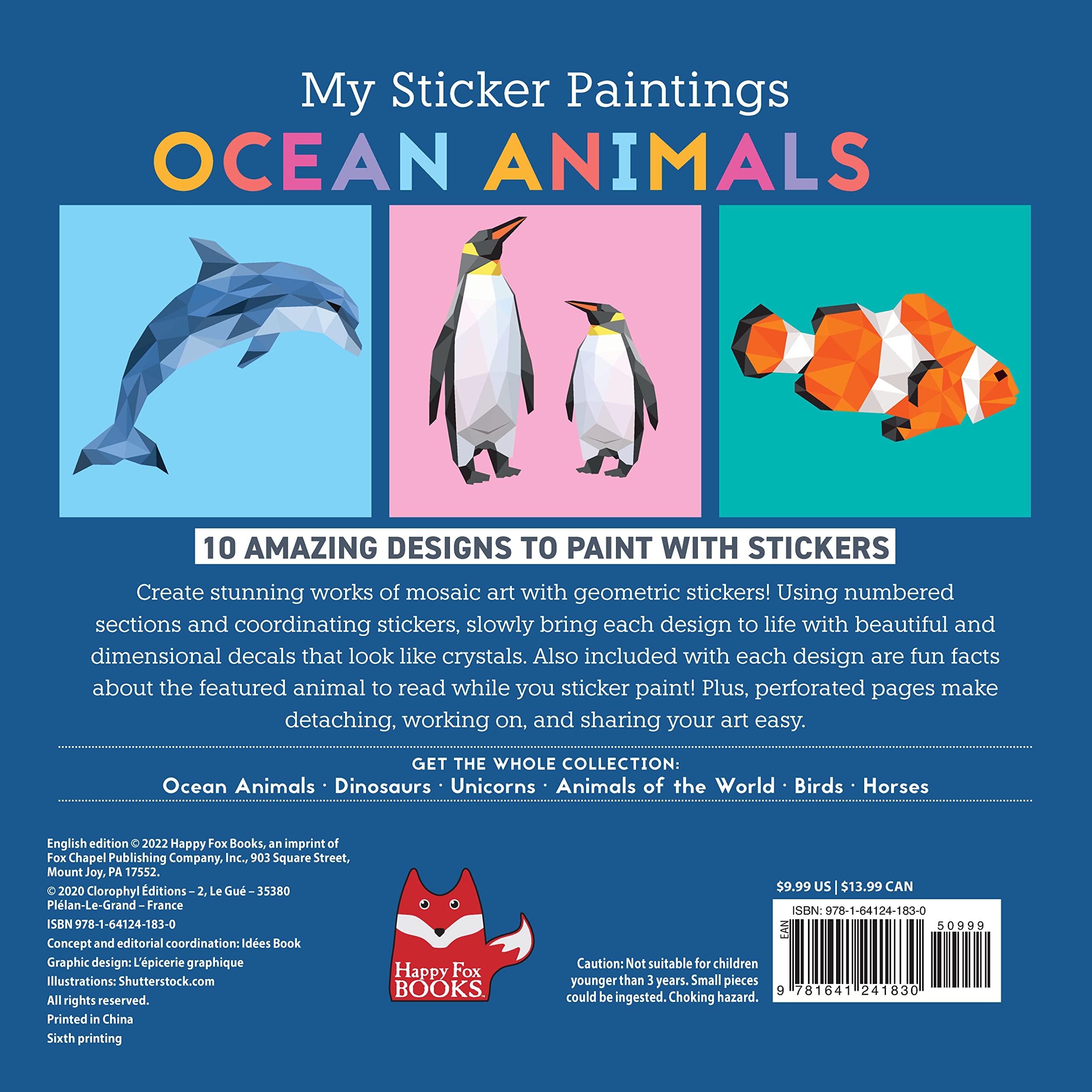 My Sticker Paintings: Ocean Animals: 10 Magnificent Paintings (Happy Fox Books) For Kids 6-10 - Jellyfish, Dolphins, Penguins, Sharks, and More, with 30 to 140 Removable, Reusable Stickers per Design