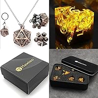 Haxtec Mini Dice Set and Sharp Edge Resin Dice Set, DND Dice Bundle for Dungeons and Dragons Fire Dice