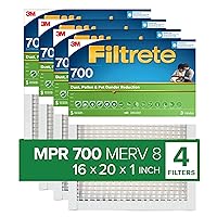 16x20x1 Air Filter, MPR 700, MERV 8, Clean Living Dust, Pollen and Pet Dander Reduction 3-Month Pleated 1-Inch Air Filters, 4 Filters