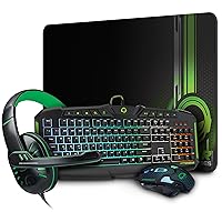HyperGear 4-in-1 Gaming Kit RGB Backlit Gaming Keyboard, 4 Level DPI Switch Mouse, Stereo Gaming Headphones with Mic, Mousepad for PC in Game & Online Chat