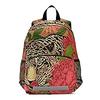 ALAZA Leopard and Peonies Floral Animals Garden Flowers Casual Backpack Travel Daypack Bookbag Chest Strap