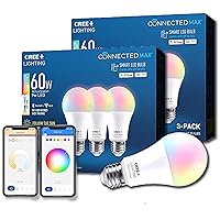 Connected Max Smart Led Bulb A19 60W Tunable White + Color Changing, 2.4 Ghz, Compatible With Alexa And Google Home, No Hub Required, Bluetooth + Wifi, 6Pk