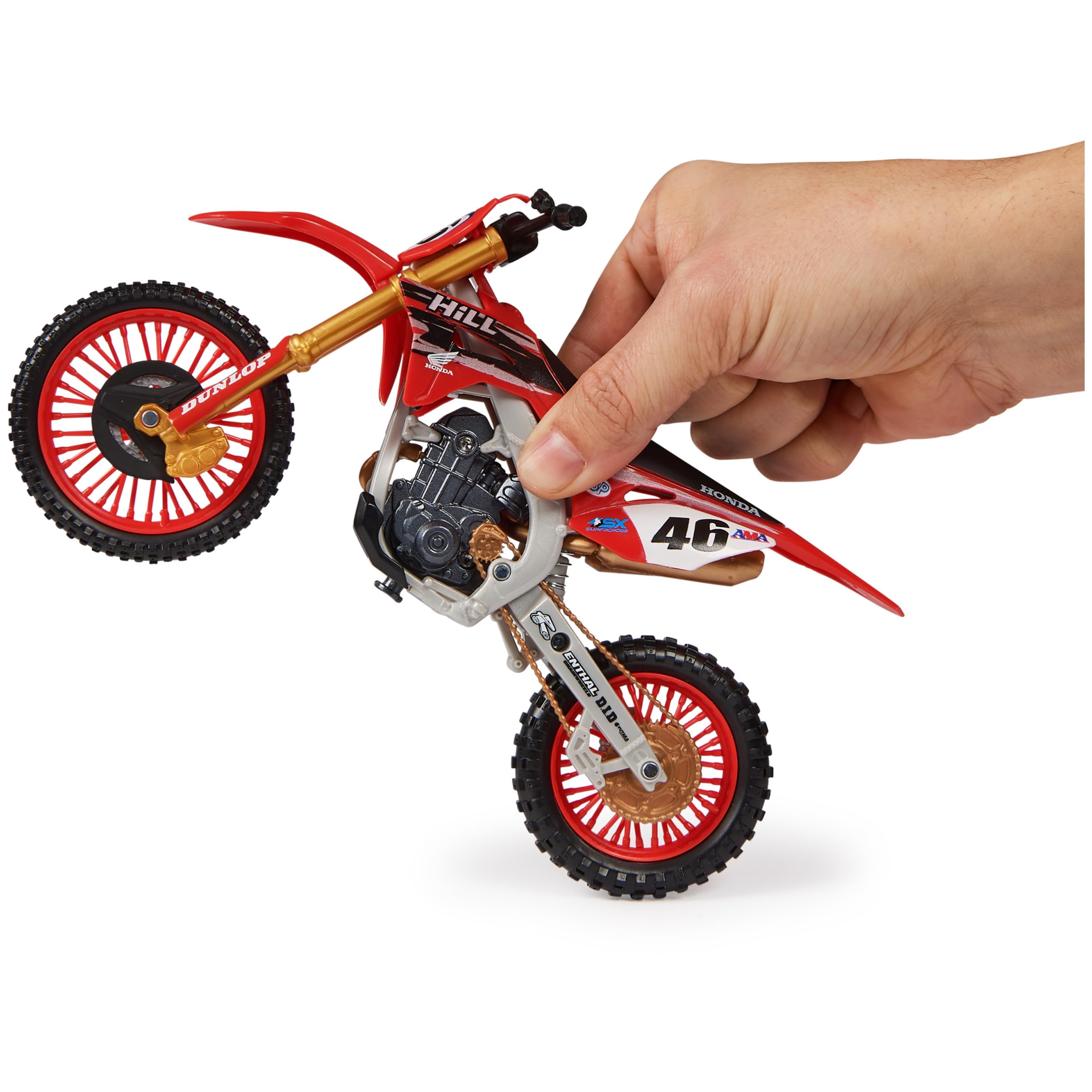 Supercross, Authentic Justin Hill 1:10 Scale Collector Die-Cast Toy Motorcycle Replica with Race Stand, for Collectors and Kids Age 5 and Up