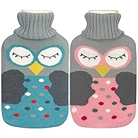 Rubber Hot Water Bottle with Cover - 2L Hot Water Bag for Foot Bed Warmer Pain Relief Hot Cold Therapy Cramps 2 Pack Cartoon Owl