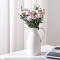 Farmhouse Pitcher Vase - White Vases for Home Decor, Ceramic Vases for Flower, Rustic Milk Jug with Handle for Living Room/White