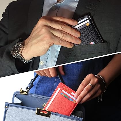 Borgasets Slim Wallet for Men Women Minimalist Thin Travel Front Pocket Genuine Leather Credit Card Holder with RFID Blocking