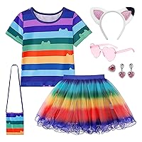 Rainbow Tutu Dress for Girls, Birthday Outfit Set Costumes with Headband and Bag Halloween Party