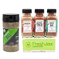 FreshJax Seafood Seasoning Gift Set and Dried Dill Weed Bundle | 3 Sampler size and 1 Large Bottle | Non GMO, Gluten Free, Keto, Paleo, No Preservative