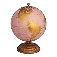 Creative Co-Op Metal and Plastic Globe on Mango Wood Stand, Pink, Gold, and Natural