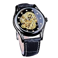 Forsining Men's Dragon Collection Forsining Exclusive Luxury Carved Dial Gold Mechanical Waterproof Watch, Black