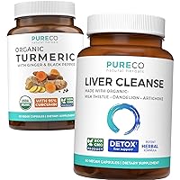 Organic Liver Cleanse & Organic Turmeric Curcumin (1- Month Supply) Mobility & Detox Bundle of Organic Liver Cleanse with Milk Thistle Extract (80% Silymarin) and Organic Turmeric Curcumin (60 Caps)