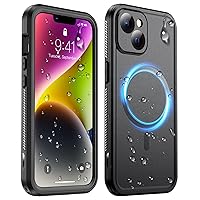Temdan for iPhone 14 Case Waterproof,Built-in 9H Tempered Glass Screen Protector [Real 360][IP68 Underwater][Military Dropproof][Dustproof][Compatible with MagSafe] Mag/Black