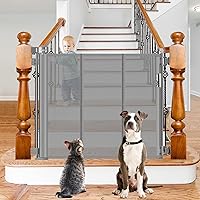 Reinforced Retractable Baby Gates for Stairs, 55 Inch Pet Gate for Stairs to Keep Kids & Pets from Going Under Baby Stair Gate, Stair Dog Gate with Adjustable Hardware Fits Stair Banisters/Posts, Gray