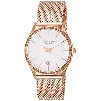 Akribos XXIV Swarovski Crystals Women's Watch - Square-Textured Dial - Stick Hour Markers - Date Display On a Stainless Steel Braclet- AK967