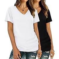 XIEERDUO Womens T Shirts V Neck Summer Tops Basic Short Sleeve Shirts 2 Pack/3 Pack