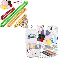 Coopay Upgraded Hanging Crochet Kit Beginners Crochet Set with Case & Knitting Loom Long Knitting Loom Kit, 3 Different Size Loom Knittings for Scarf Blanket Shawl