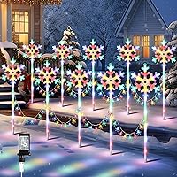 Meonum 10 Pack Snowflake Christmas Pathway Lights Outdoor, 8 Lighting Modes Waterproof Christmas Pathway Markers Lights with Timer for Xmas Walkway Yard Lawn Outdoor Decorations (Multicolored)
