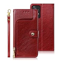 Samsung A52 Case, Compatible for Samsung A52 Phone Cases Wallet Silicone Flip PU Leather Holsters Handbag Cover [Zipper Pocket] Magnetic Closure Holder Wrist Strap,Red