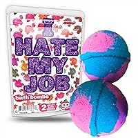 I Hate My Job Bath Bombs - Funny Bath Balls, XL Cotton Candy Fizzers, Handcrafted, Made in The USA, 2 Count