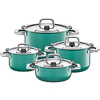 Silit pot set, 4-piece, nature green. Metal control lid, made in Germany, Silargan® functional ceramic, suitable for induction hobs, dishwasher safe