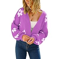 ECOWISH Women's Cardigan Sweaters - Floral Knit Open Front Cardigans Long Sleeve Sweater Outwear Tops for Women