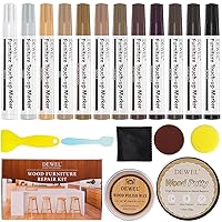 DEWEL Furniture Markers Touch Up Kit, 12 Colors Wood Markers Furniture Repair, Wood Polish Wax and Wood Putty Filler, Wood Stain Pen for Scratches, Stains, Wooden Floor, Table, Cabinet, Bedpost