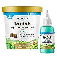NaturVet – Tear Stain Plus Lutein - Eliminates Tear Stains - 70 Soft Chews - Ear Wash with Tea Tree Oil 4 Oz