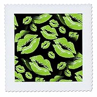 3dRose Two Kisses Collided Lip Smacking Lime Colored Lips Pattern - Quilt Squares (qs_357223_4)