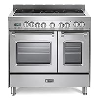Verona Prestige Series VPFSEE365DSS 36 Inch All Electric Freestanding Range Double Oven Convection, Cooktop 5 Burners Dual Center Element Chrome Knobs and Handle Stainless Steel
