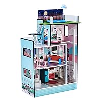 Olivia's Little World Dreamland Barcelona 3-Story Wooden Dollhouse with Working Elevator, Rooftop Pool, and 10-pc Furniture Accessory Set for 3.5