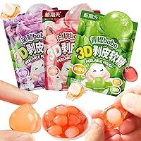 Peelable Crystal Fruit Gummy Candy - 4d 50% Real Juice Content Fudge Candies, Individually Wrapped Assorted Flavors Chewy Gummies Fun Soft Sweets, Candy Snacks, Desserts, Casual Snacks(3 pcs)