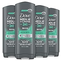 DOVE MEN + CARE Post-Workout Body Wash 3N1 Revive 4 Count For Men With Tea Tree Oil, 18 oz
