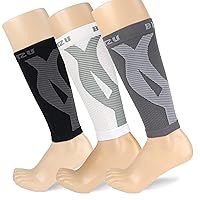 BLITZU 3 Pairs Calf Compression Sleeves for Women and Men Size L-XL, One Black, One White, One Grey